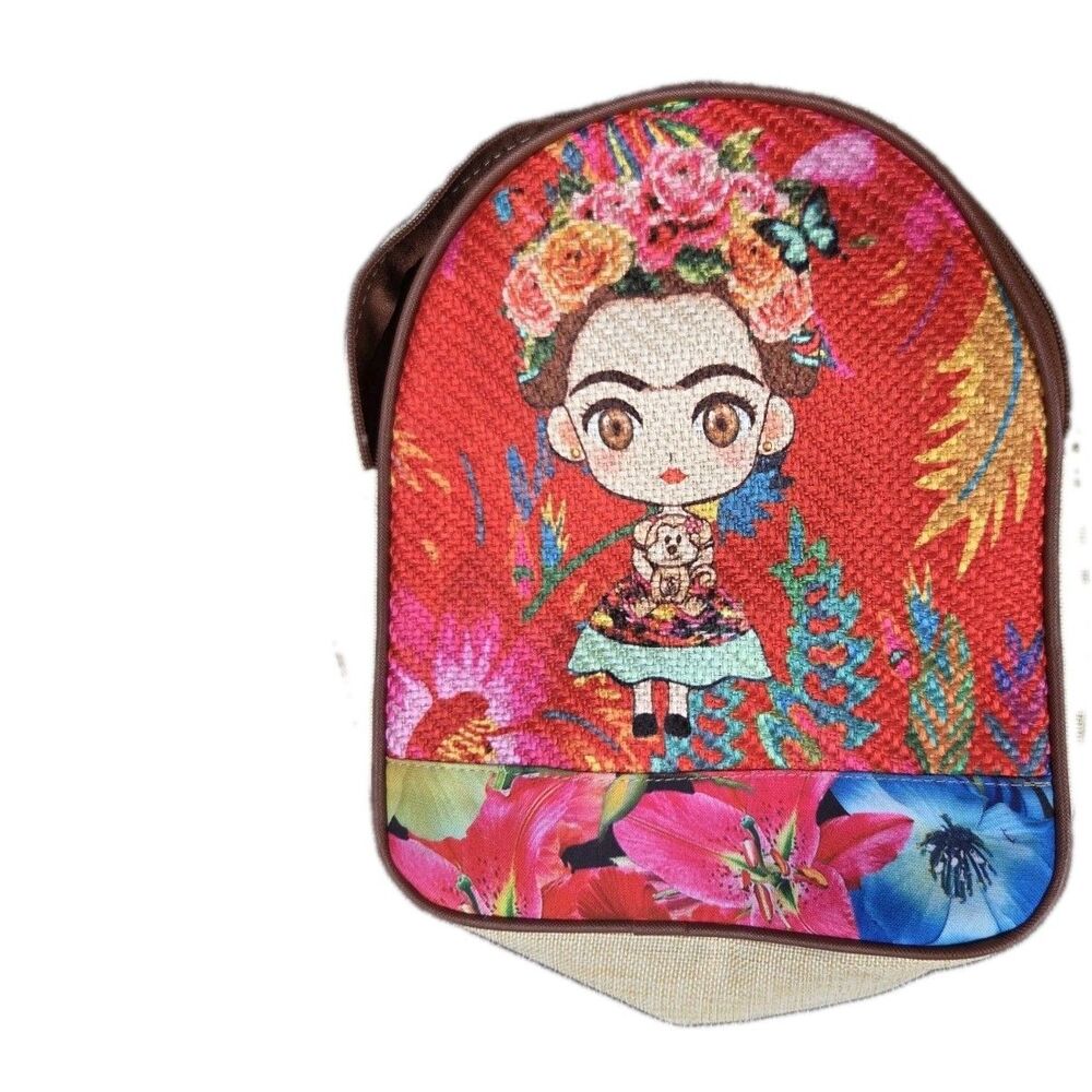 Mexican Artist Frida Kahlo Inspire Backpack Anime Female Floral Multicolor Woven